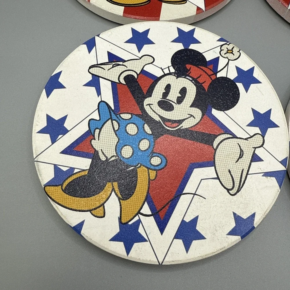 Disney‎ Mickey & Minnie Mouse Stars & Stripes Patriotic Ceramic Coasters 4 pack